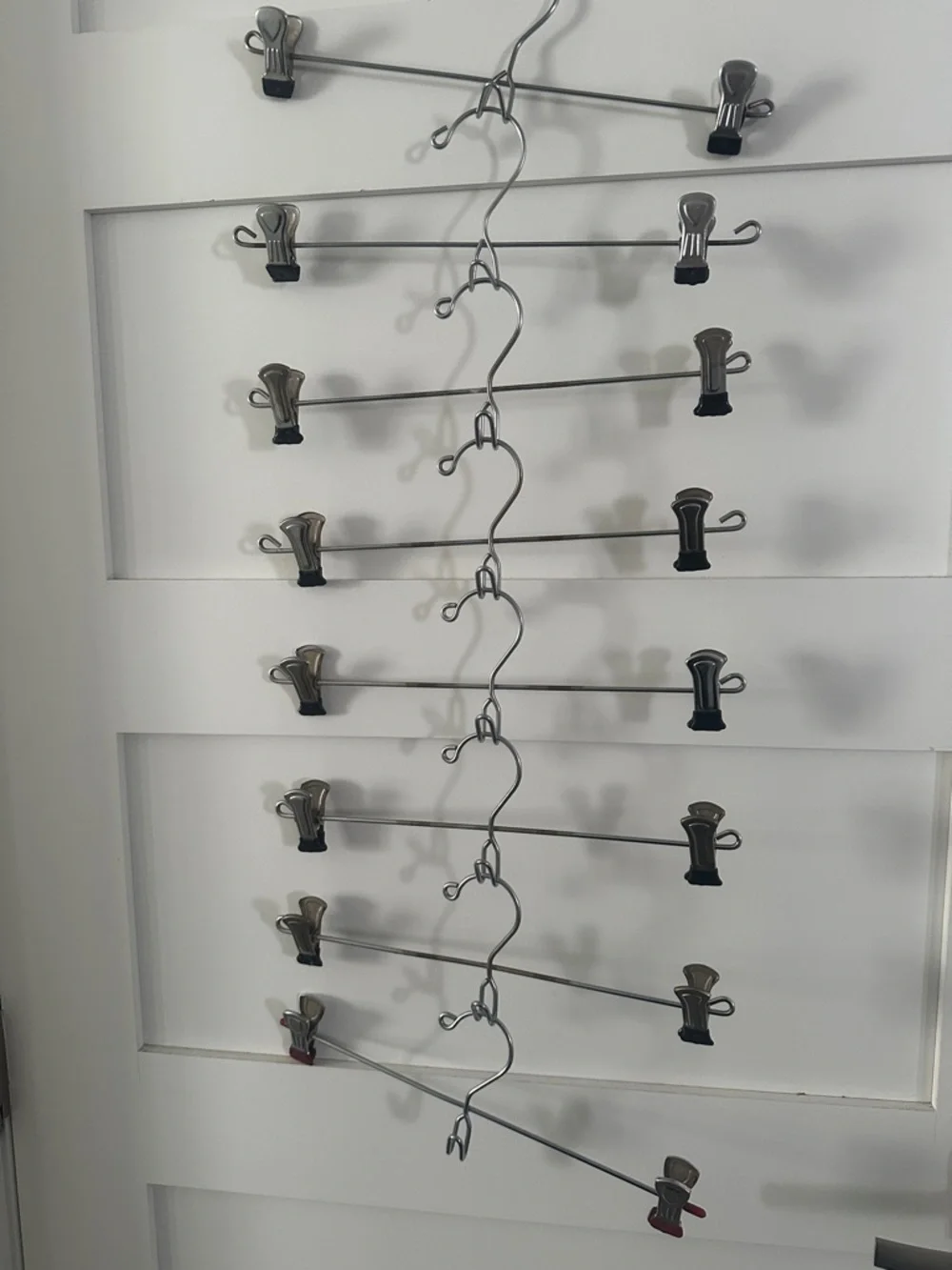Set of 8 Metal Skirt/Pant Hangers with Clips - Silver - Picture 3 of 13